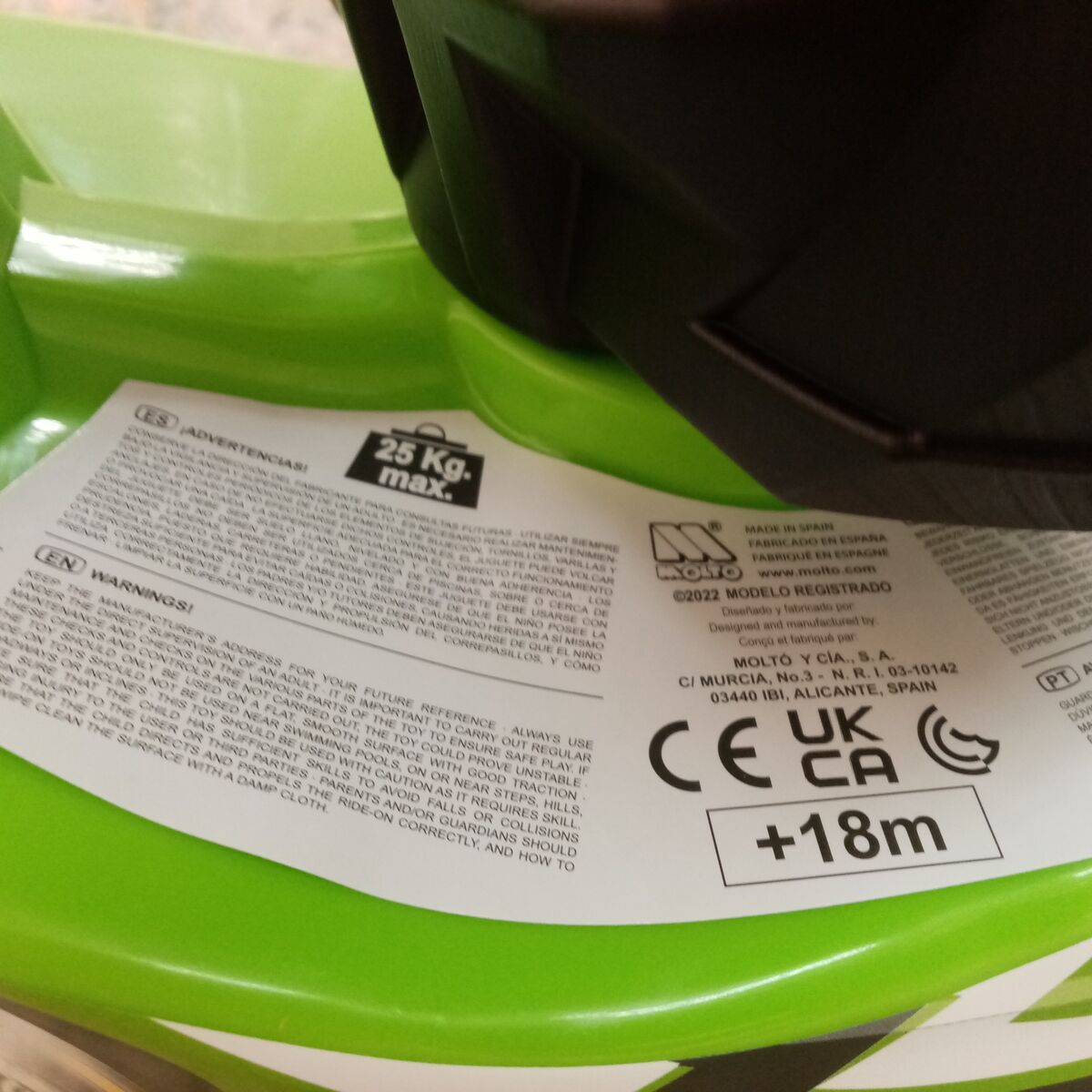 Foot to Floor Motorbike Moltó Premium Green 40,5 x 27,2 x 28,5 cm