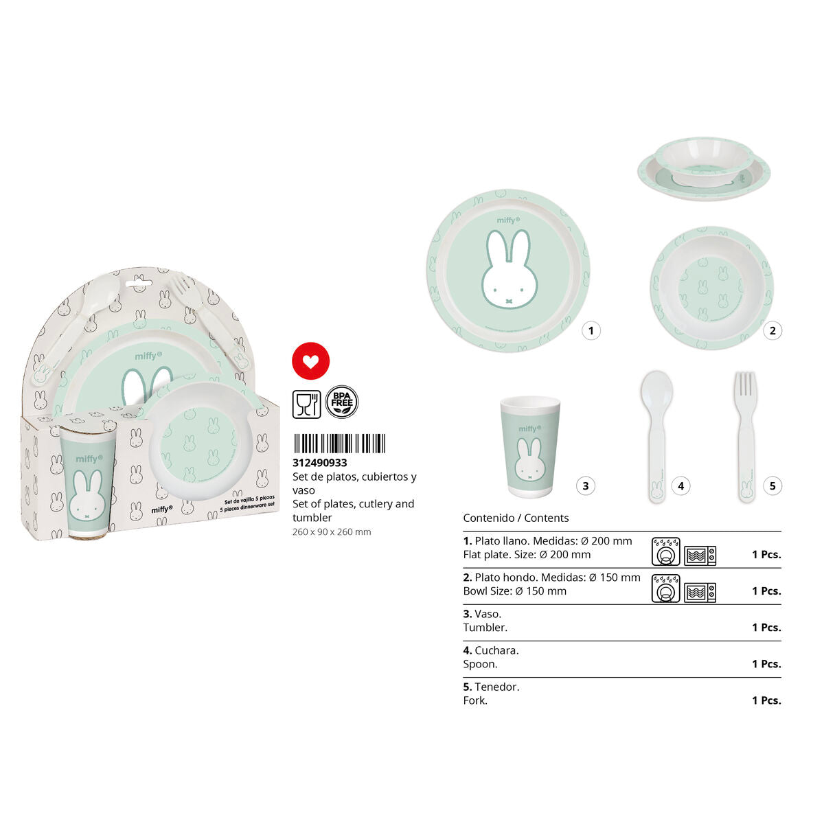 Children's dish set Miffy Menta (5 Pieces)