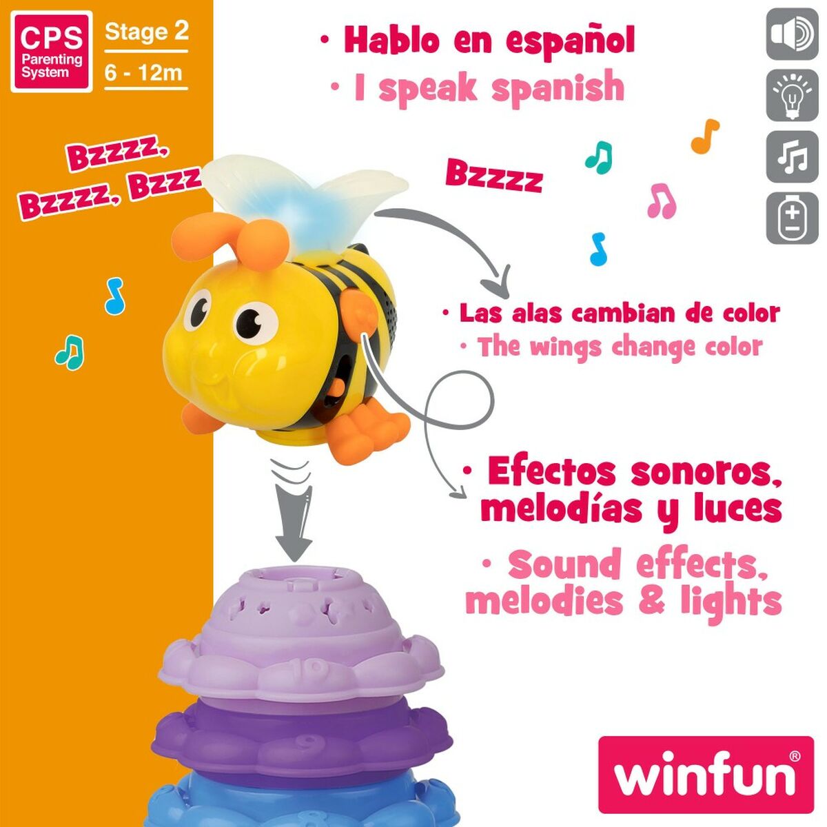 Interactive Toy for Babies Winfun 46686 13 x 35,5 x 13 cm Bee (ES)