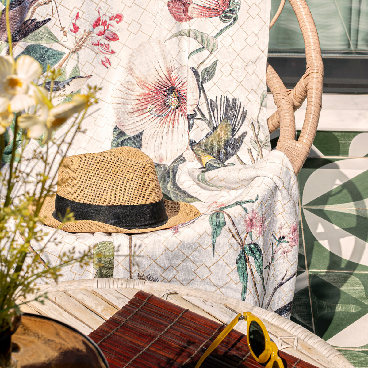 Bath towel HappyFriday Blooming Multicolour 70 x 150 cm