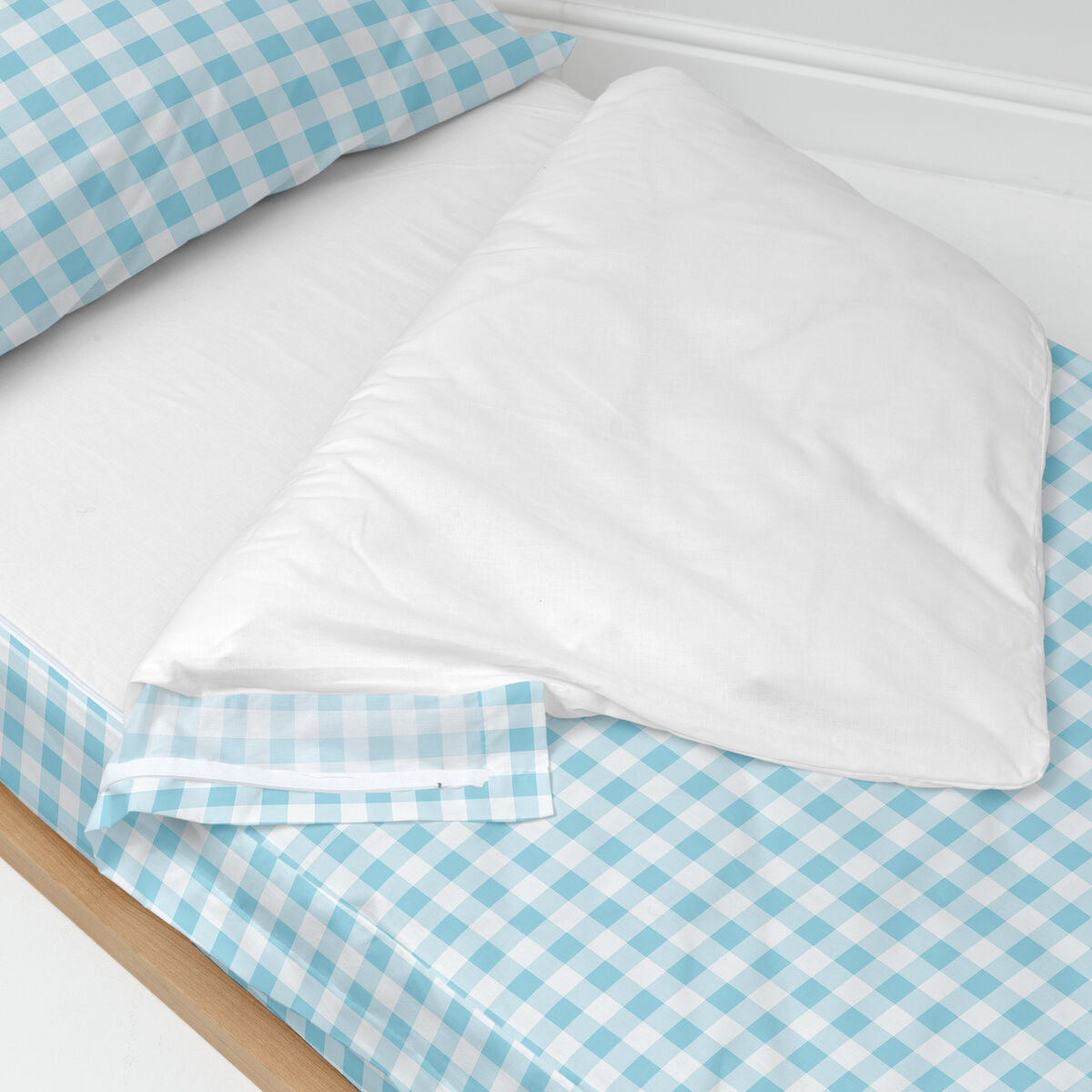 Quilt Cover without Filling HappyFriday Basic Kids Vichy Blue 90 x 200 cm